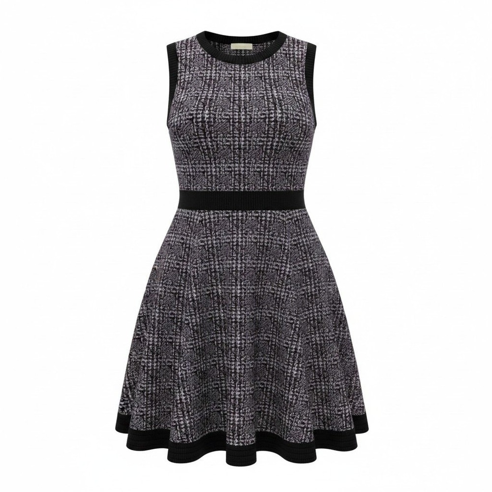 Kate Spade New York Dress Women M Black White Plaid Knit Sleeveless Fit & Flare